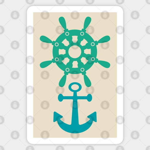 NAUTICAL SHIP'S WHEEL AND ANCHOR Coastal Seashore Boat Wheel - UnBlink Studio by Jackie Tahara Sticker by UnBlink Studio by Jackie Tahara